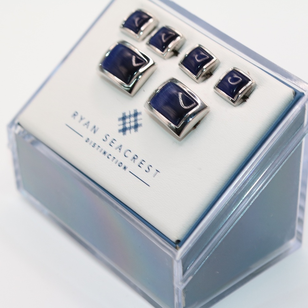 Ryan Seacrest Mens Rhodium Rectangle Shape Tuxedo Cufflinks Studs NWT